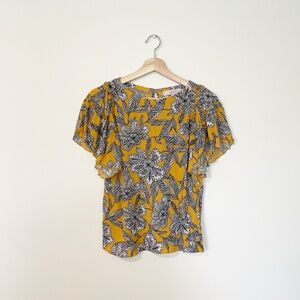 LOFT • Black & Gold Floral Short Sleeve Blouse